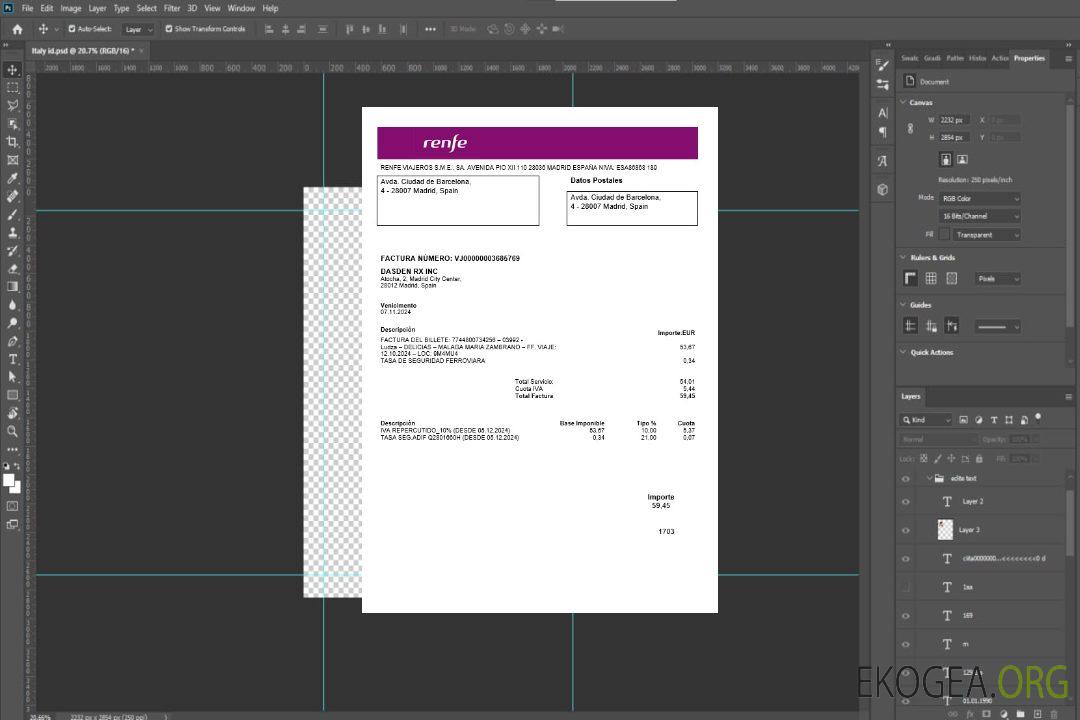 Modèle de facture de services publics d'entreprise Renfe en Espagne aux formats Word et PDF template Modèle de facture de services publics d'entreprise Renfe en Espagne aux formats Word et PDF template